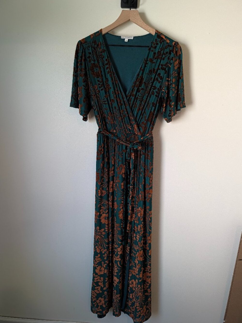 Baltic Born XL Teal Rust Floral Velvet Burnout Wrap Maxi Dress